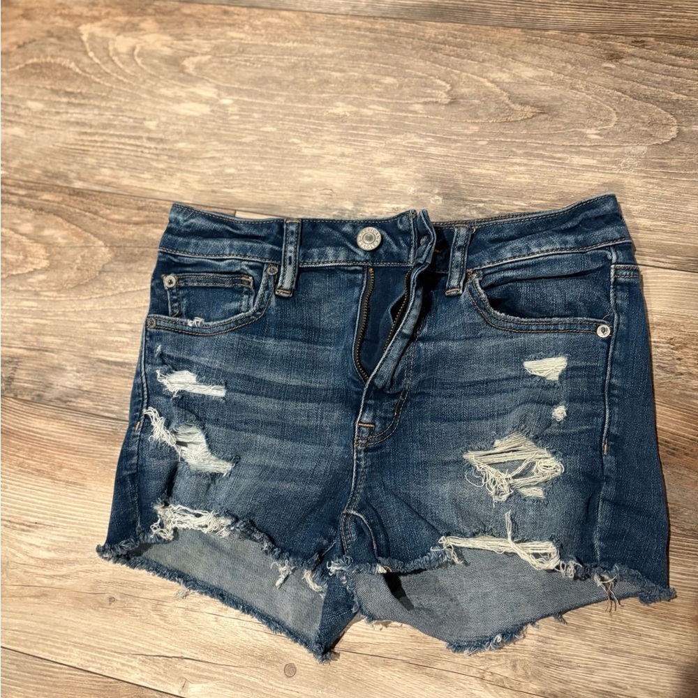 American Eagle Outfitters Blue Distressed Jean Shorts